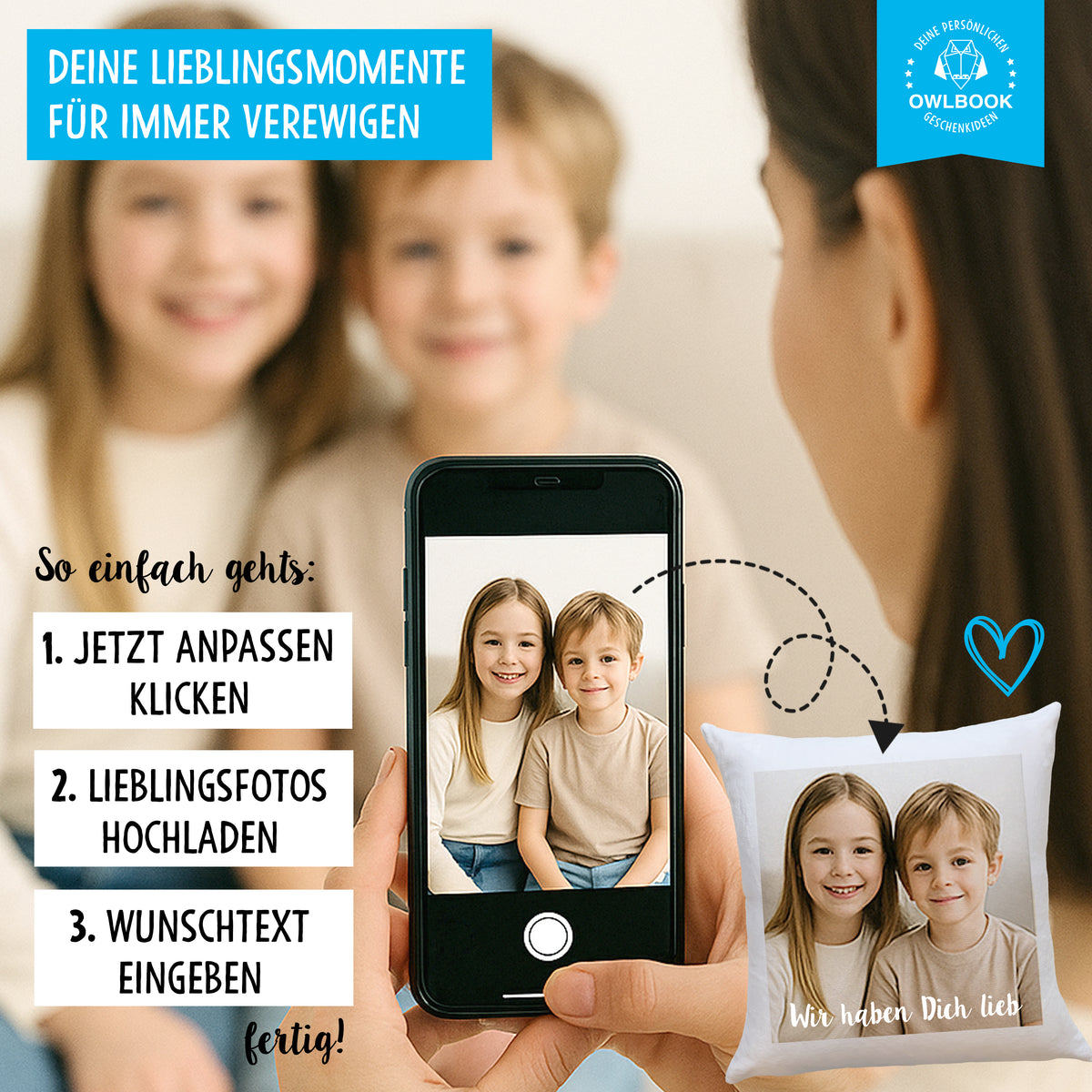 Fotokissen mit eigenem Foto personalisiert – inklusive Füllung