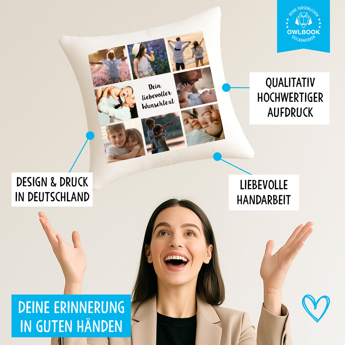 Fotokissen mit eigenem Foto personalisiert – inklusive Füllung