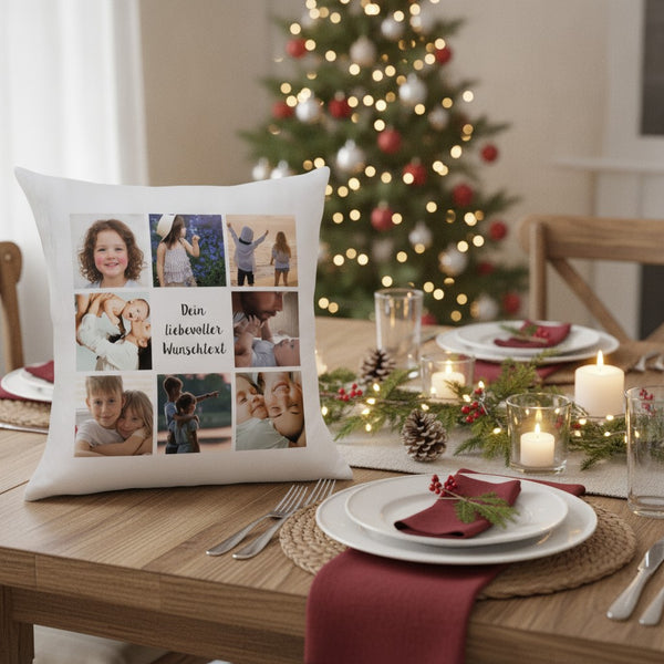 Fotokissen mit eigenem Foto personalisiert – inklusive Füllung – Gedeckter Tisch, Weihnachten