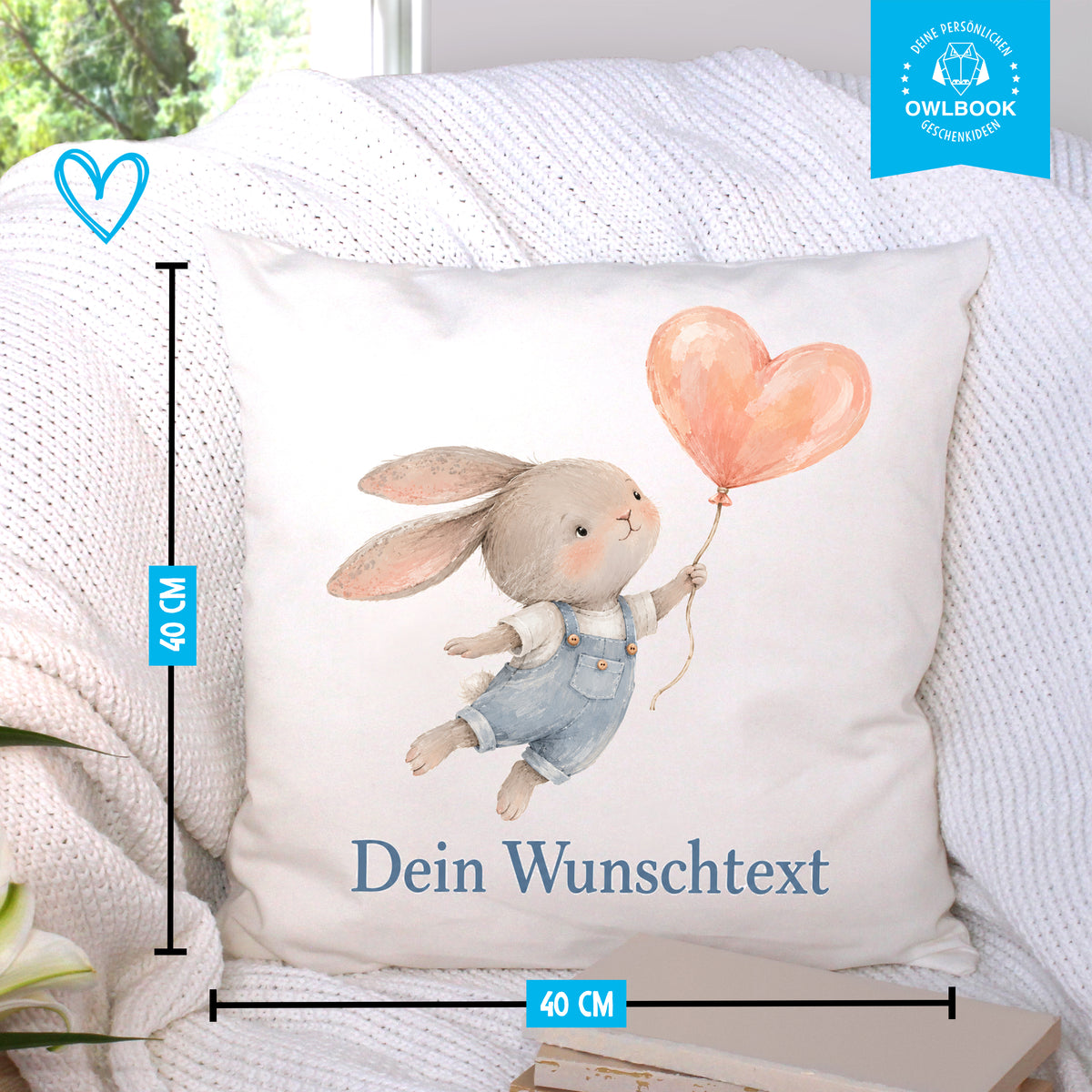Kissen personalisiert für Kinder mit Hasen-Motiv und Namen