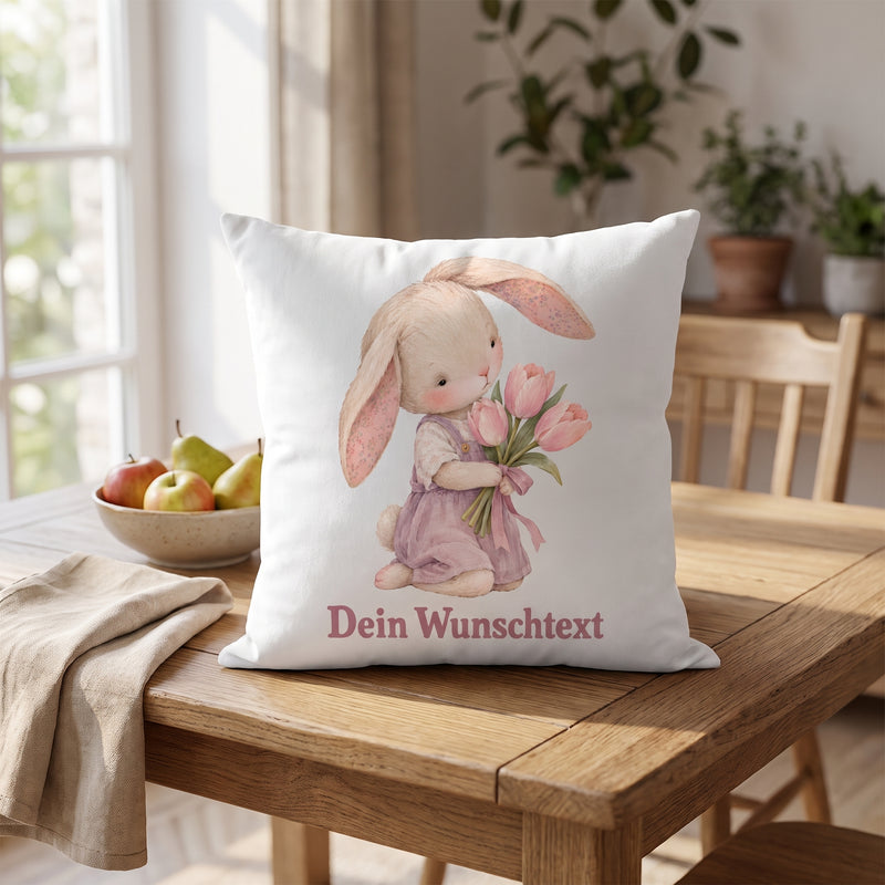 Namenskissen für Mädchen mit Hasen-Motiv – personalisiert mit Namen