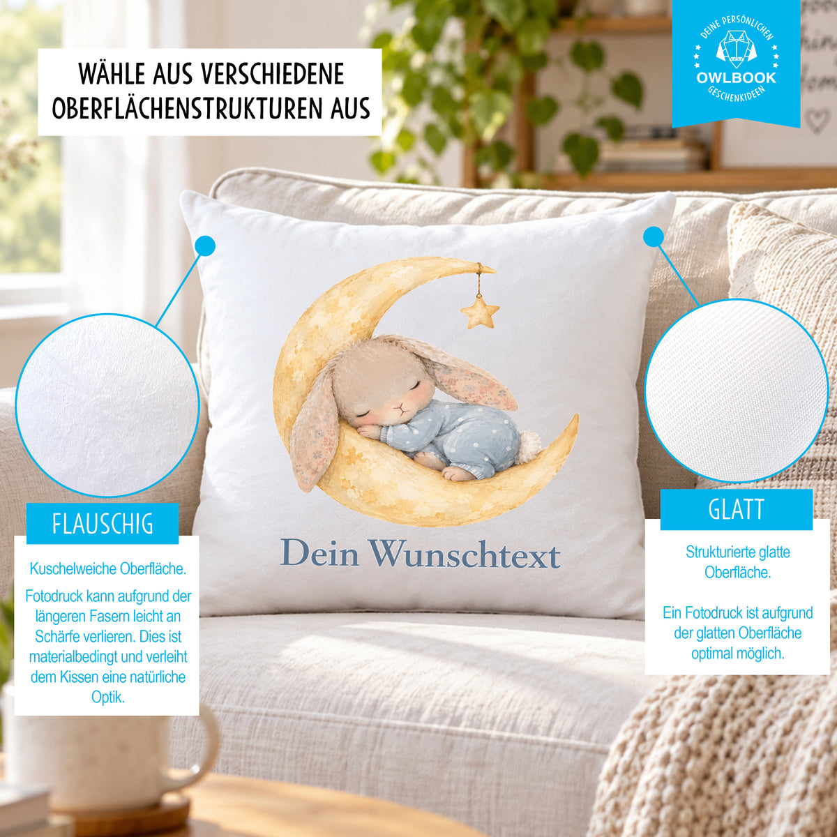 Kinderkissen mit Hasenmotiv – personalisiert mit Namen
