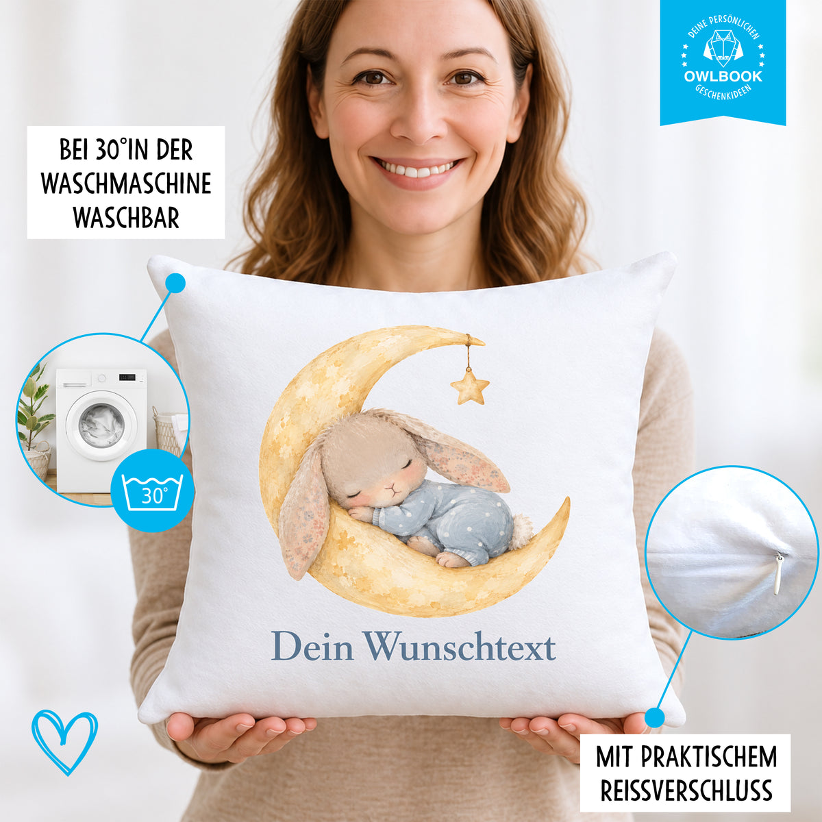 Kinderkissen mit Hasenmotiv – personalisiert mit Namen