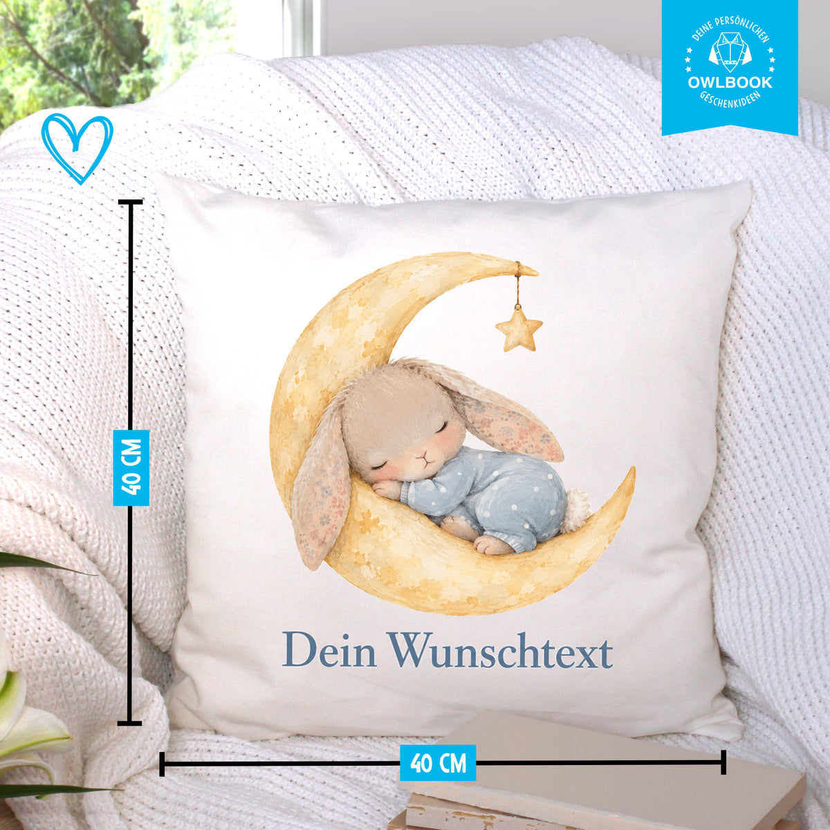 Kinderkissen mit Hasenmotiv – personalisiert mit Namen