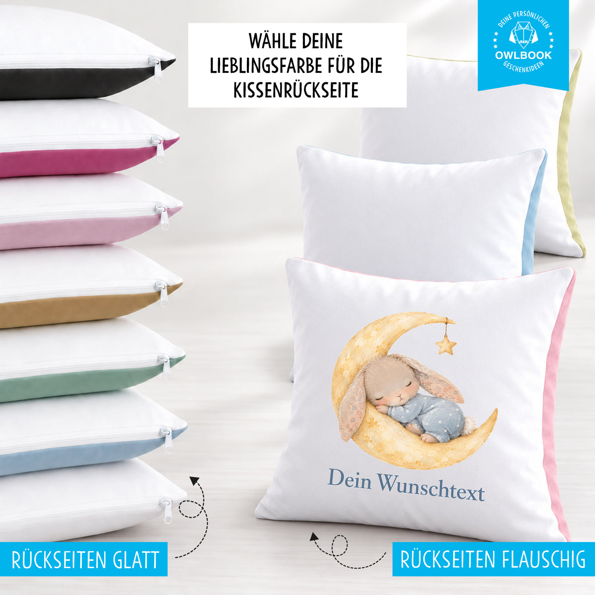 Kinderkissen mit Hasenmotiv – personalisiert mit Namen