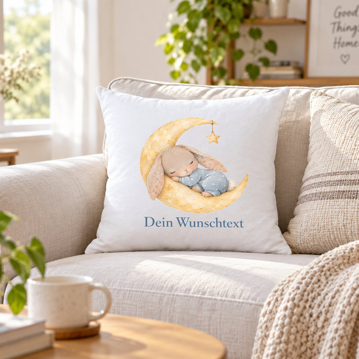 Kinderkissen mit Hasenmotiv – personalisiert mit Namen