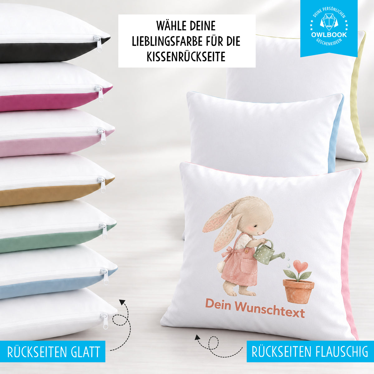 Kissen mit Namen für Mädchen – personalisiertes Hasen-Kissen fürs Kinderzimmer