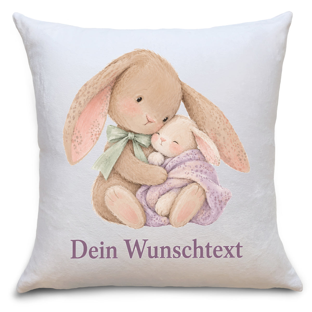 Kuschelkissen für Kinder personalisiert mit Namen und Hasen-Motiv