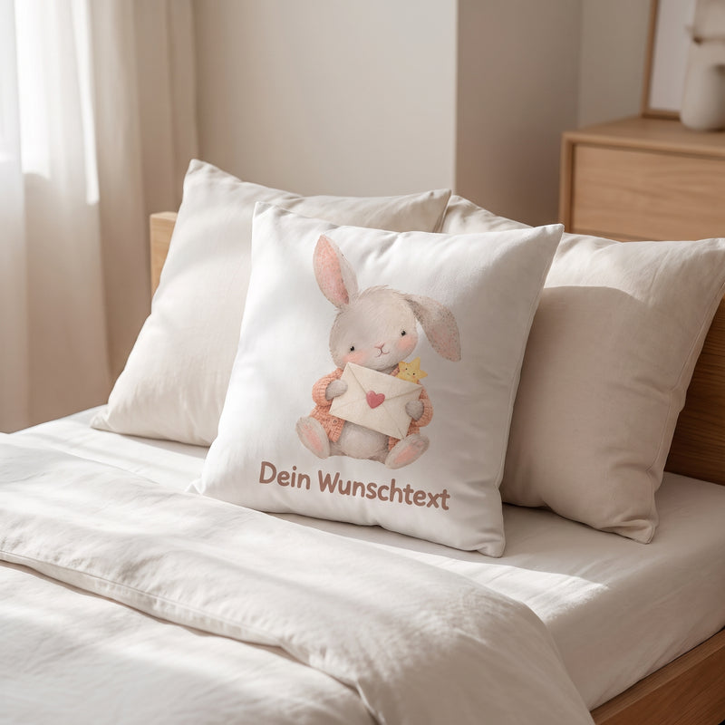 Kissen für Kinder personalisiert mit Hasen-Motiv und Namen