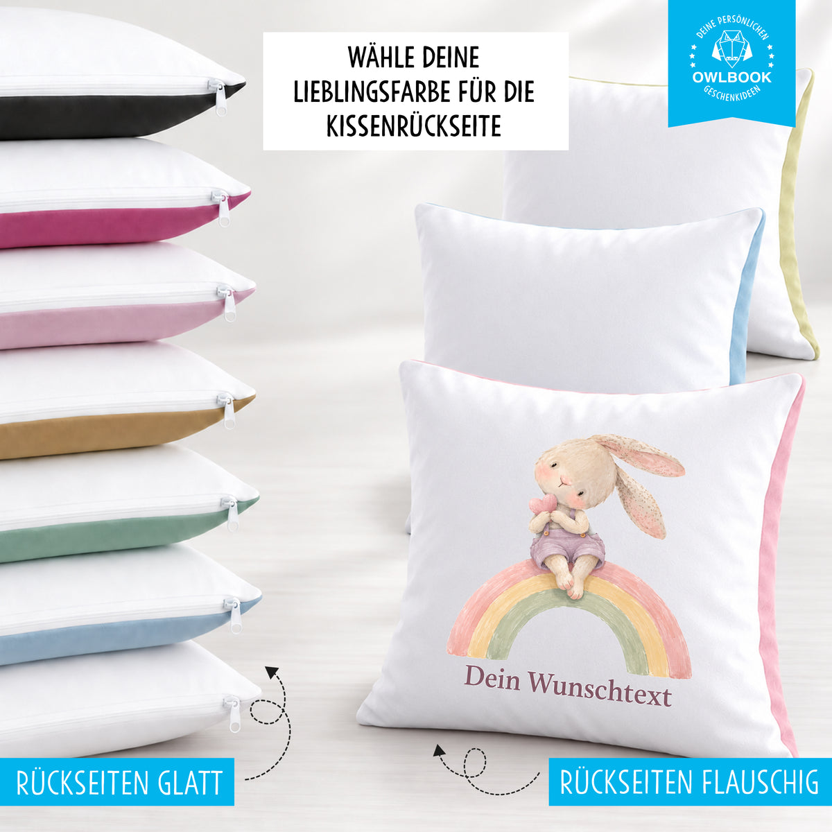Kissen für Kinder personalisiert mit Namen – süßes Hasenmotiv