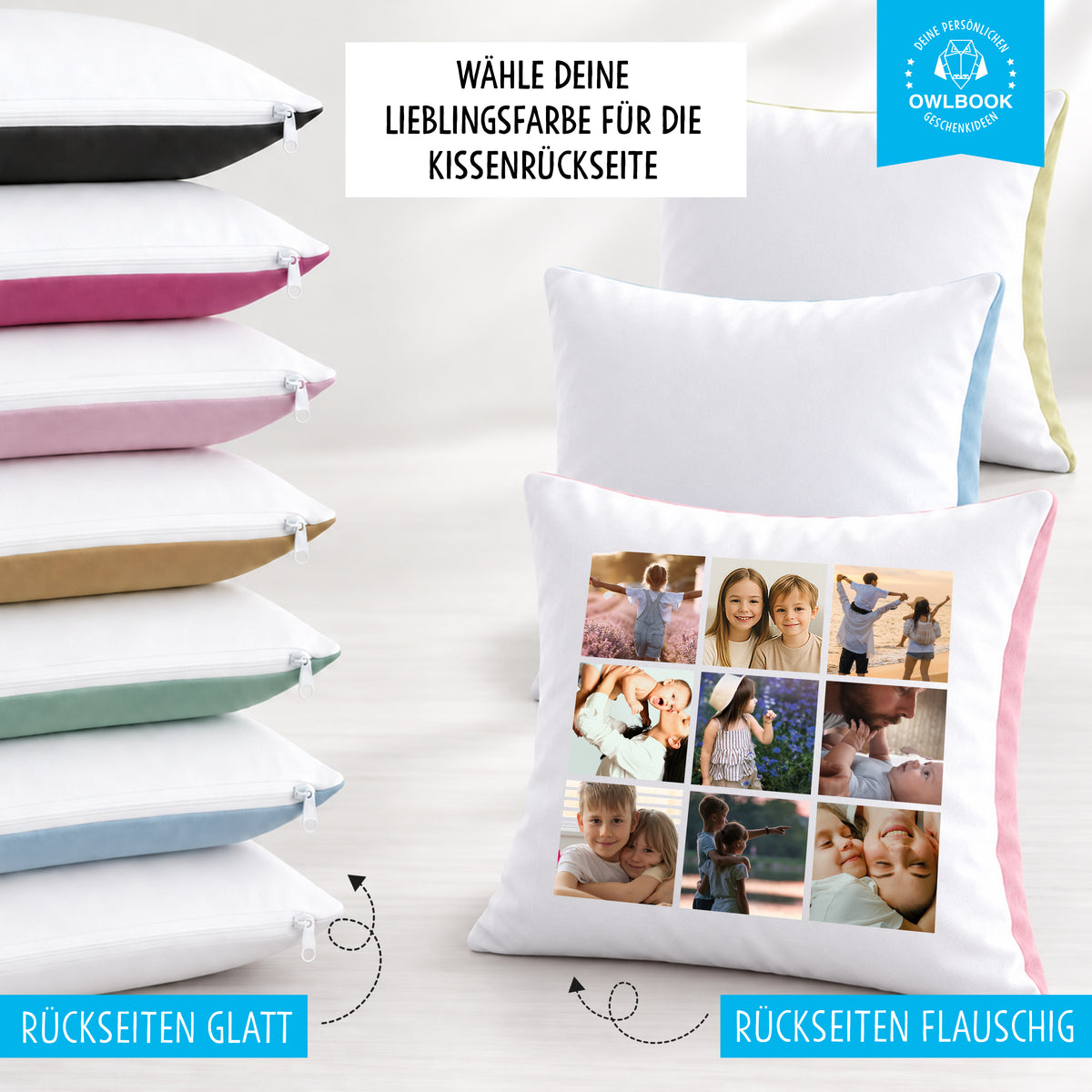 Fotokissen personalisiert mit 9 eigenen Fotos, optional mit Füllung