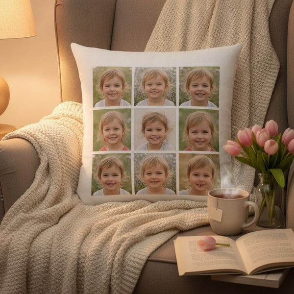 Fotokissen personalisiert mit 9 eigenen Fotos, optional mit Füllung – Gemütlich, Muttertag