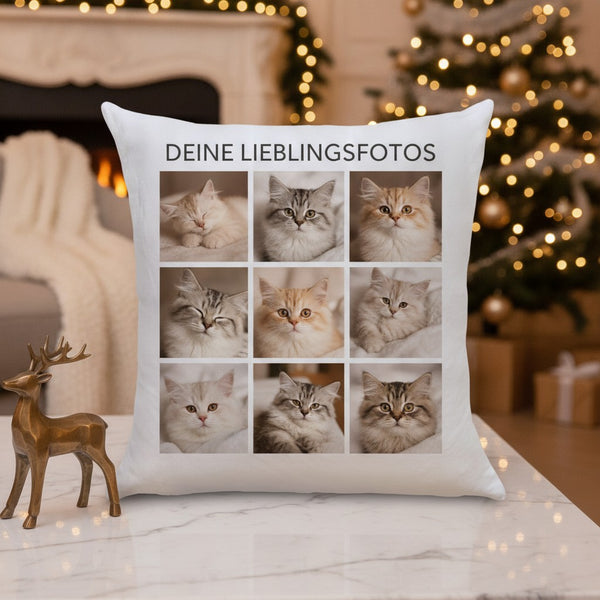 Fotokissen personalisiert mit 9 eigenen Fotos, optional mit Füllung – Edel, Weihnachten
