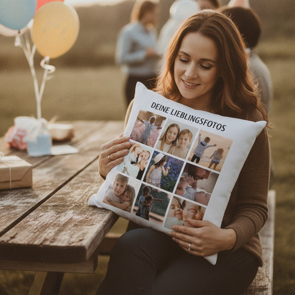 Fotokissen personalisiert mit 9 eigenen Fotos, optional mit Füllung – Vintage, Geburtstag