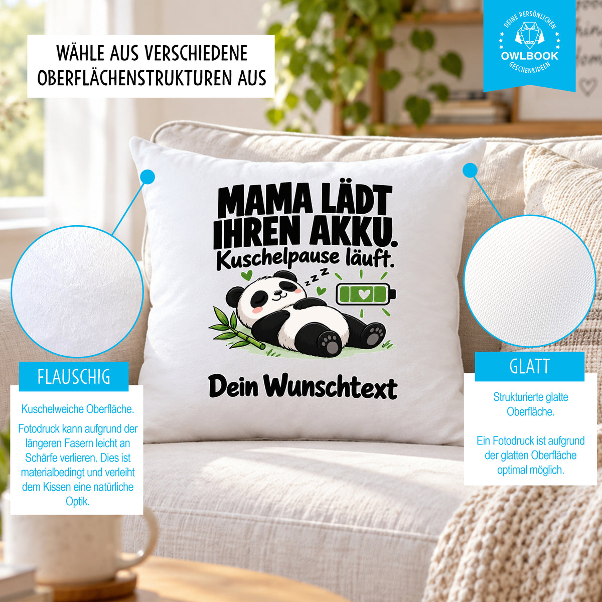 Mama Lädt Ihren Akku auf - Muttertag Geschenk für Mama Geburtstag - Weihnachten, Nikolaus, Danke an Mutti, mit Foto und Text personalisierbar, Polyester, waschbar bei 30 Grad