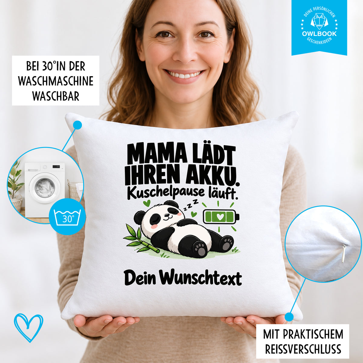 Mama Lädt Ihren Akku auf - Muttertag Geschenk für Mama Geburtstag - Weihnachten, Nikolaus, Danke an Mutti, mit Foto und Text personalisierbar, Polyester, waschbar bei 30 Grad