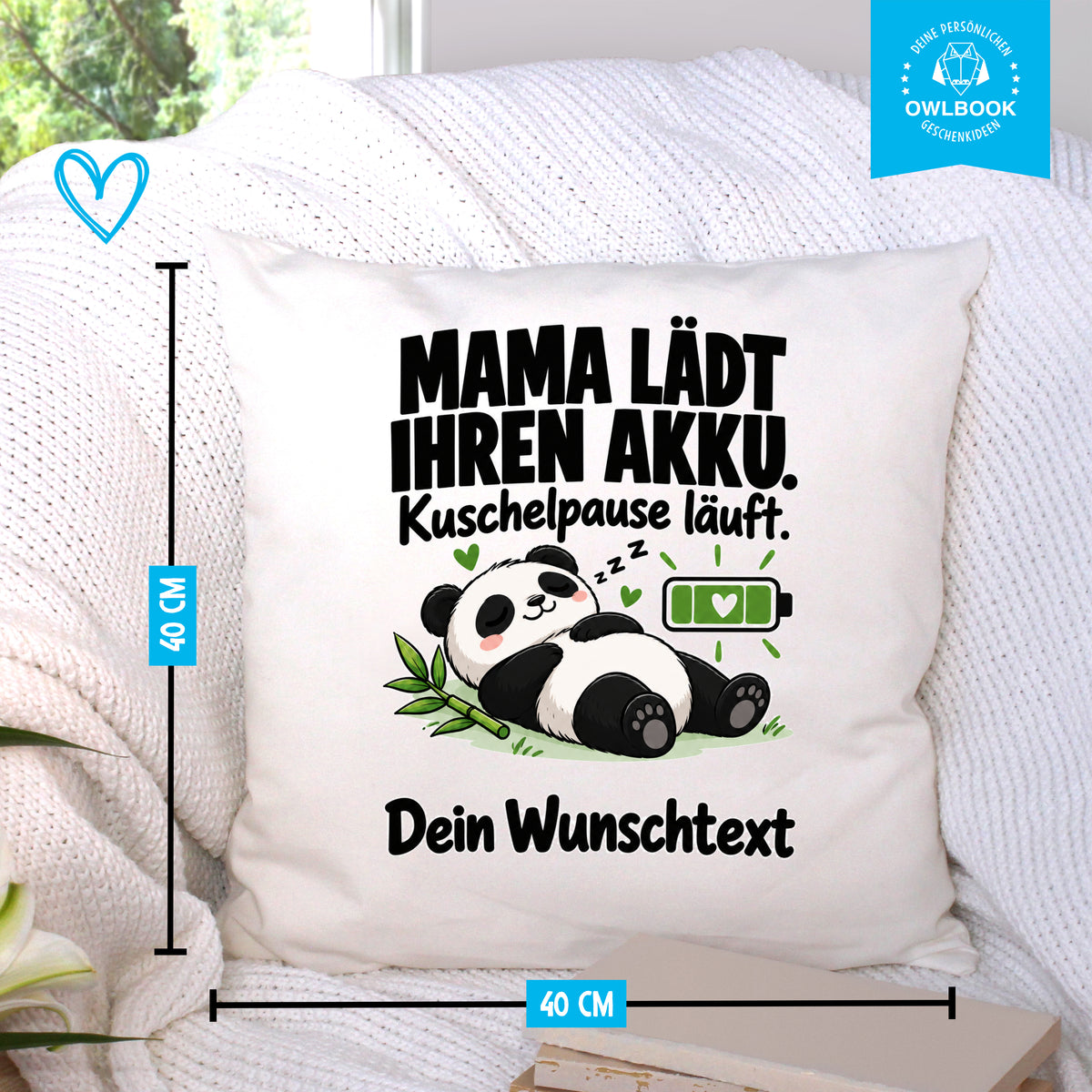 Mama Lädt Ihren Akku auf - Muttertag Geschenk für Mama Geburtstag - Weihnachten, Nikolaus, Danke an Mutti, mit Foto und Text personalisierbar, Polyester, waschbar bei 30 Grad