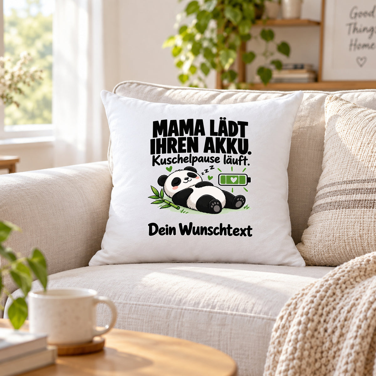 Mama Lädt Ihren Akku auf - Muttertag Geschenk für Mama Geburtstag - Weihnachten, Nikolaus, Danke an Mutti, mit Foto und Text personalisierbar, Polyester, waschbar bei 30 Grad
