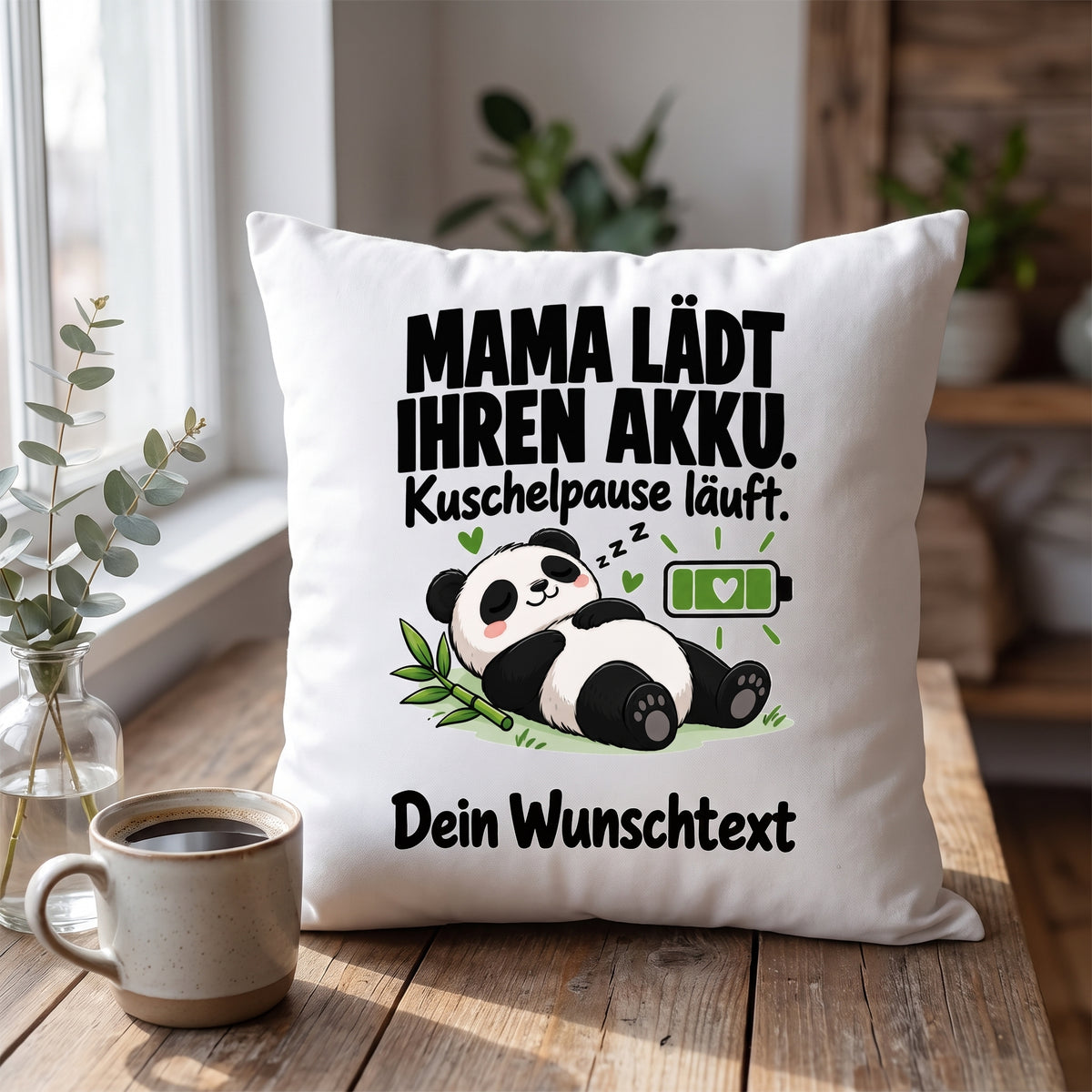 Mama Lädt Ihren Akku auf - Muttertag Geschenk für Mama Geburtstag - Weihnachten, Nikolaus, Danke an Mutti, mit Foto und Text personalisierbar, Polyester, waschbar bei 30 Grad