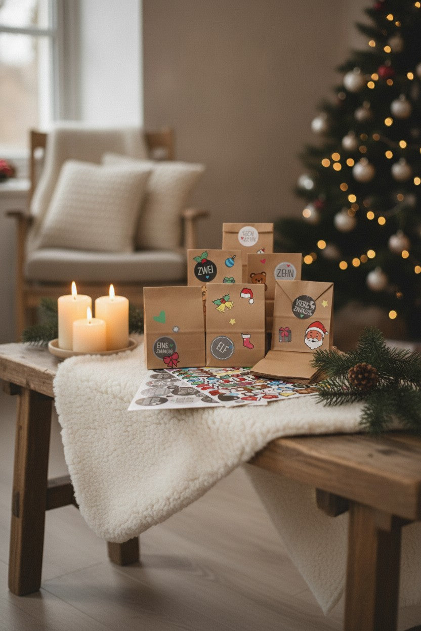 Adventskalender zum Befüllen Graue Wort-Zahlen
