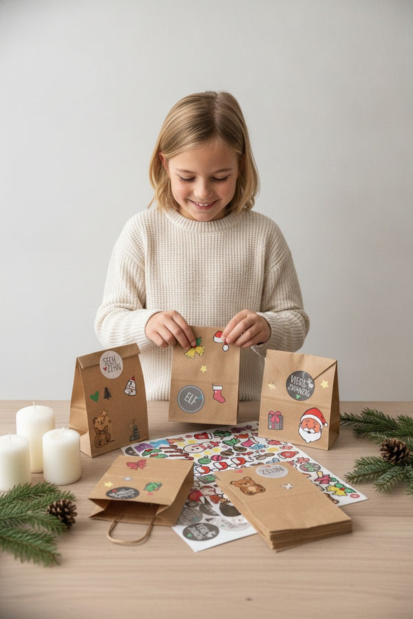 Adventskalender zum Befüllen Graue Wort-Zahlen – Skandinavisch, von oben