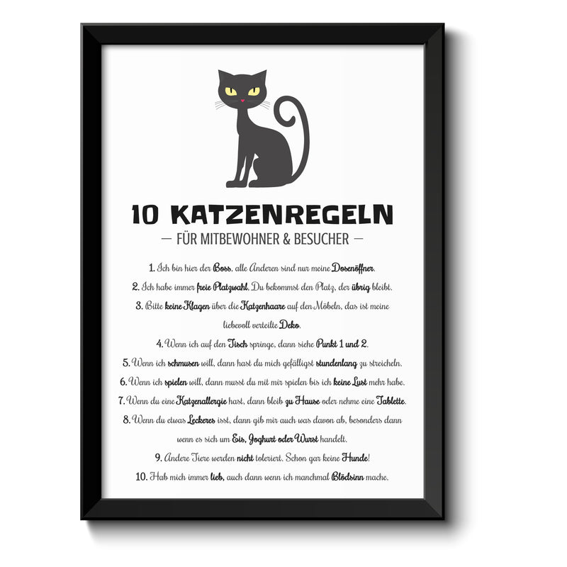 Auf diesem Bild ist folgendes zu sehen: Bild Lustige Katzenregeln Hausorndung für Katzenbesitzer als Geschenke Geschenkideen zu Geburtstag Originelles  Weihnachten von OWLBOOK