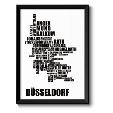 Auf diesem Bild ist folgendes zu sehen: Bild Düsseldorf Karte mit Stadtbezirke als Geschenke Geschenkideen zu Geburtstag Reise  Weihnachten von OWLBOOK