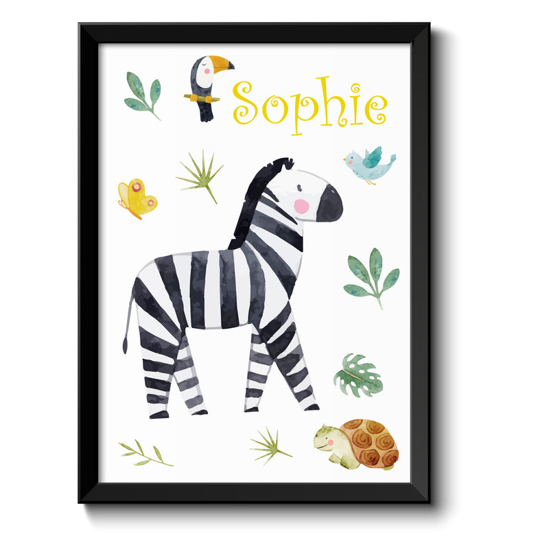 Auf diesem Bild ist folgendes zu sehen: Bild Namensbild Zebra Safari als Geschenke Geschenkideen zu Taufe    von OWLBOOK