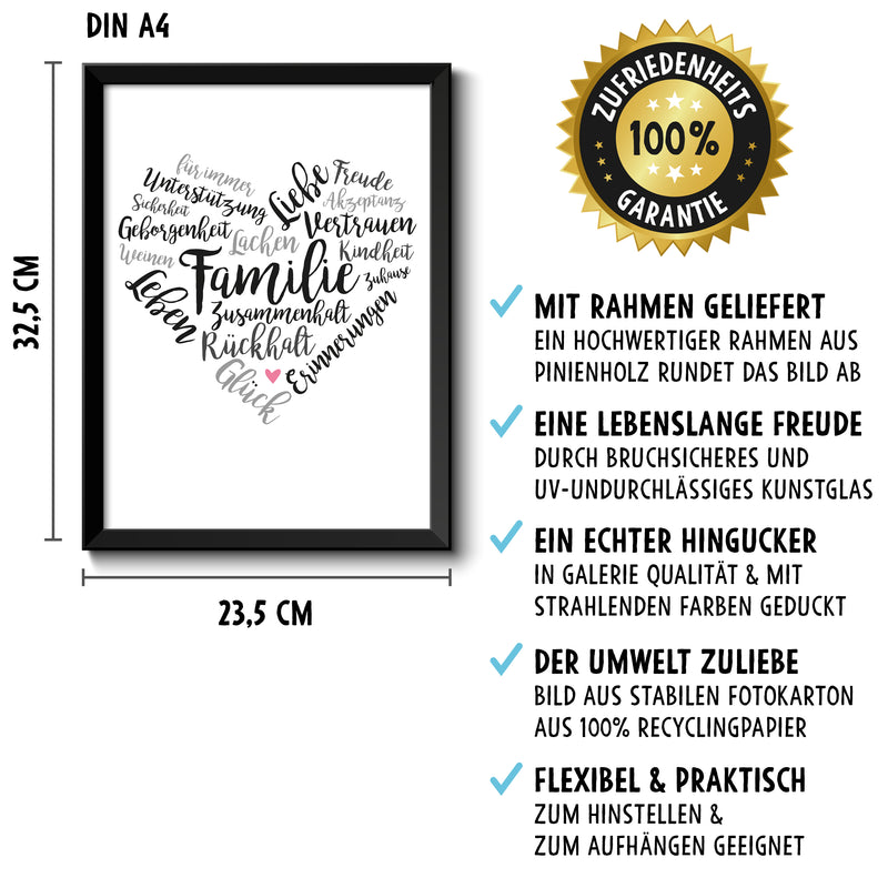 Familie Liebe Leben Herz Bild im HolzRahmen A4 Geschenke Geschenkideen