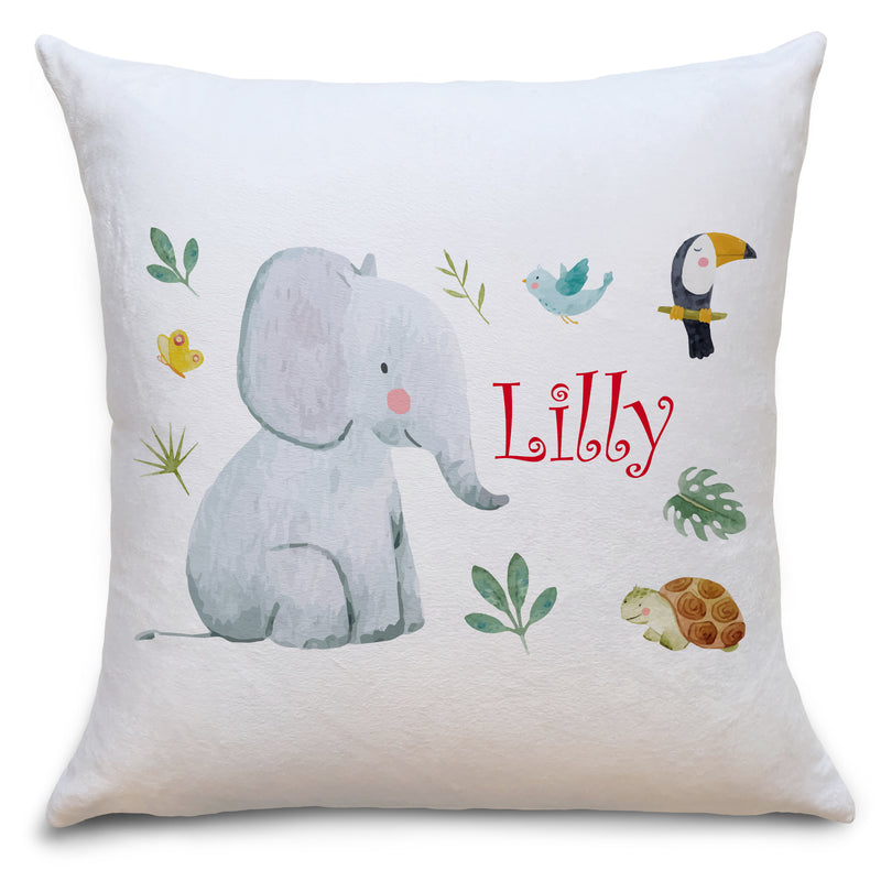 Auf diesem Bild ist folgendes zu sehen: Kissen Kinderkissen Elefant Safari Tiere als Geschenke Geschenkideen zu Geburtstag Schulanfang  Weihnachten von OWLBOOK