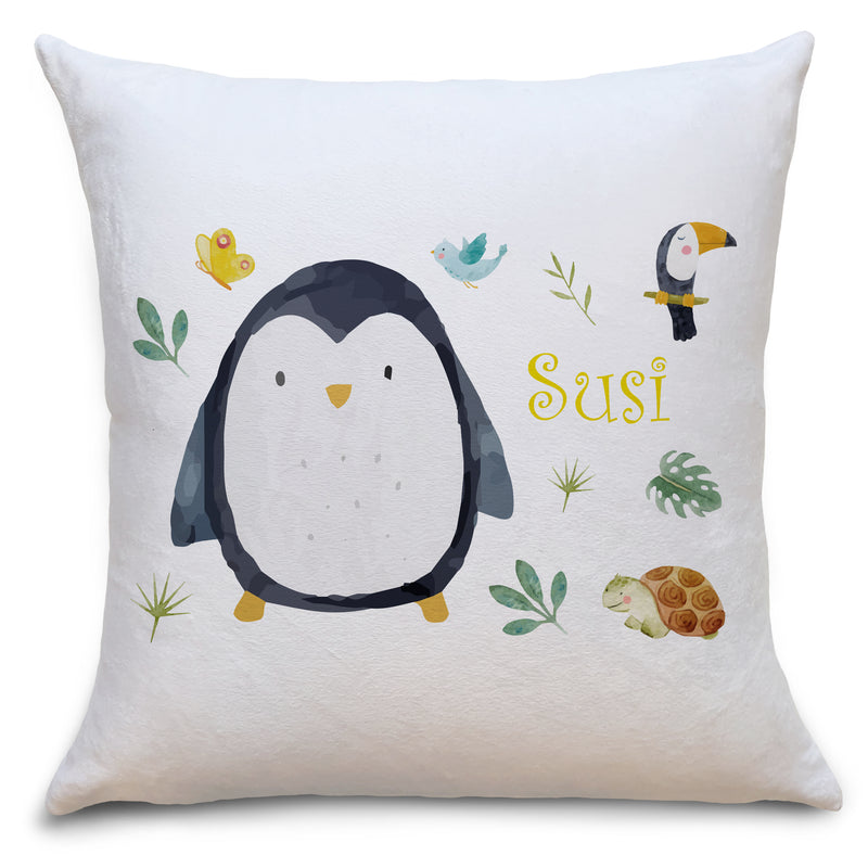 Auf diesem Bild ist folgendes zu sehen: Kissen Pinguin Safari Tiere als Geschenke Geschenkideen zu Geburtstag Nikolaus  Weihnachten von OWLBOOK