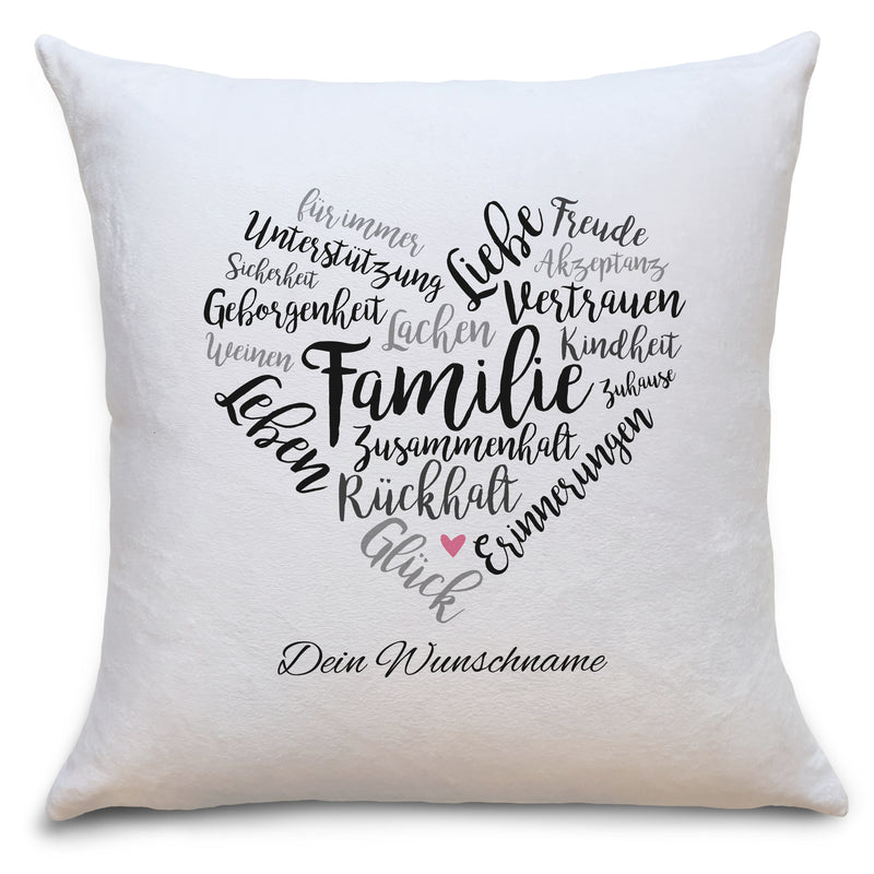 Auf diesem Bild ist folgendes zu sehen: Kissen Familie Herz als Geschenke Geschenkideen zu Geburtstag Hochzeitstag  Weihnachten von OWLBOOK