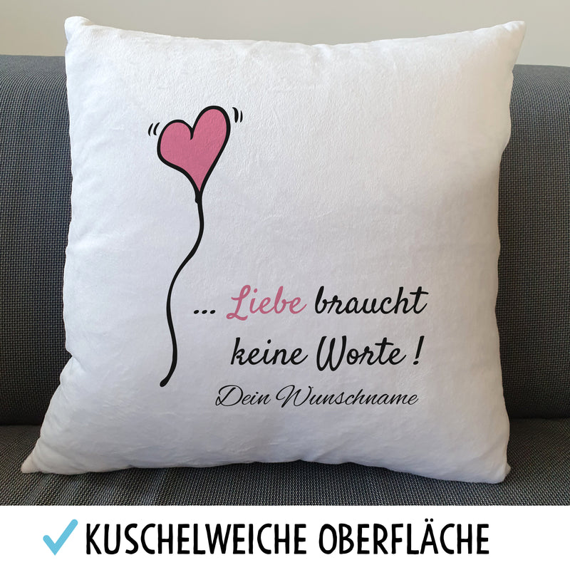 Herzluftballon Flauschiges Kissen mit Liebesspruch Personalisiert mit
