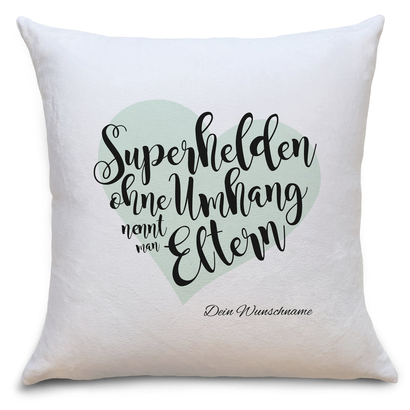 Auf diesem Bild ist folgendes zu sehen: Kissen Superhelden Eltern als Geschenke Geschenkideen zu Geburtstag Danksagung  Weihnachten von OWLBOOK