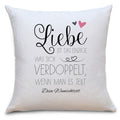 Auf diesem Bild ist folgendes zu sehen: Kissen Liebe verdoppelt sich als Geschenke Geschenkideen zu Geburtstag Romantisches Weihnachten  von OWLBOOK