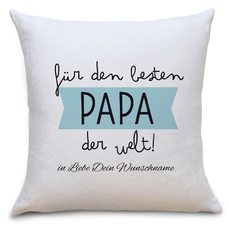 Auf diesem Bild ist folgendes zu sehen: Kissen Bester Papa der Welt als Geschenke Geschenkideen zu Geburtstag Glückwünsche  Weihnachten von OWLBOOK
