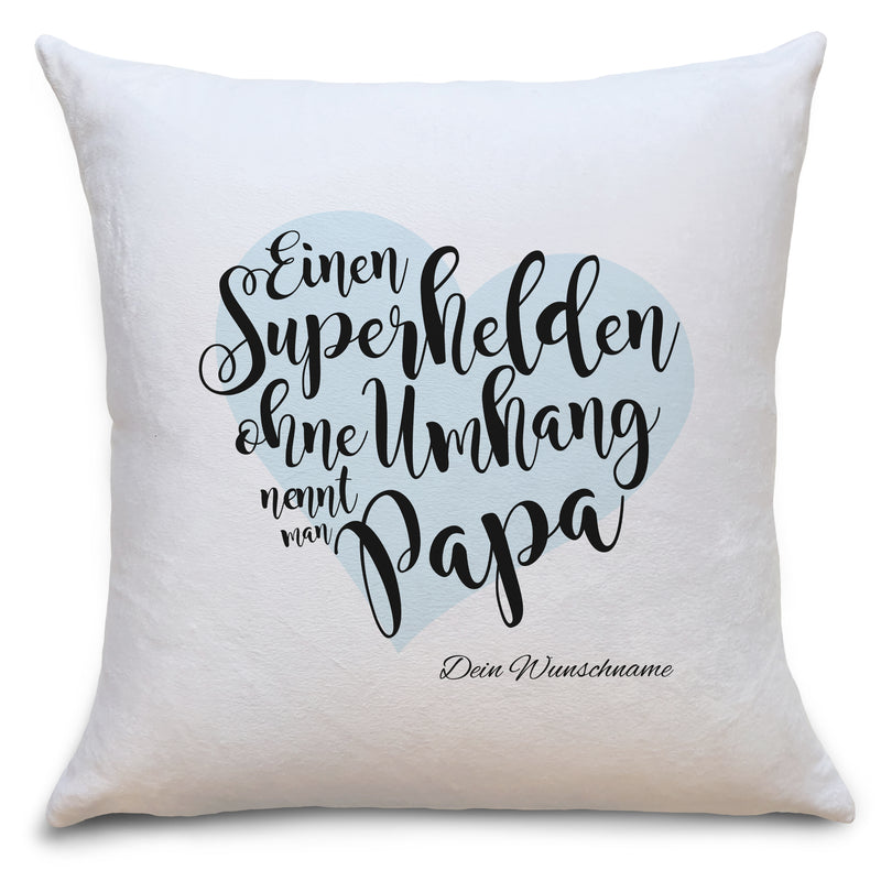 Auf diesem Bild ist folgendes zu sehen: Kissen Superheld Papa als Geschenke Geschenkideen zu Geburtstag Danksagung  Weihnachten von OWLBOOK