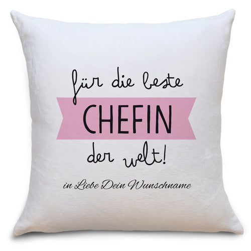 Auf diesem Bild ist folgendes zu sehen: Kissen Beste Chefin als Geschenke Geschenkideen zu Geburtstag Danksagung  Weihnachten von OWLBOOK