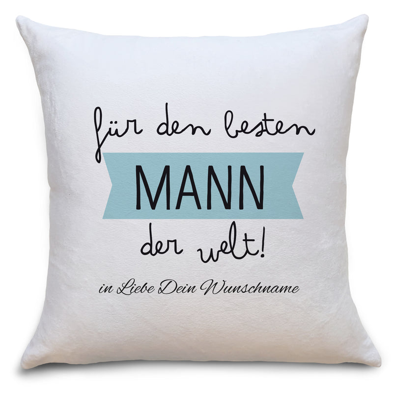 Auf diesem Bild ist folgendes zu sehen: Kissen Bester Mann als Geschenke Geschenkideen zu Geburtstag Jahrestag  Weihnachten von OWLBOOK