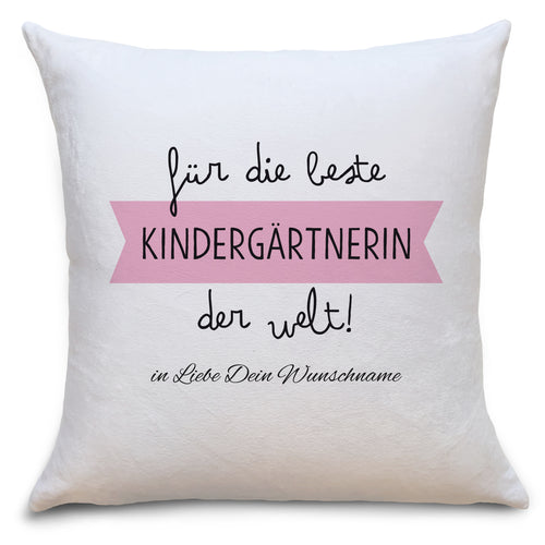 Auf diesem Bild ist folgendes zu sehen: Kissen Beste Kindergärtnerin als Geschenke Geschenkideen zu Abschied  Weihnachten  von OWLBOOK