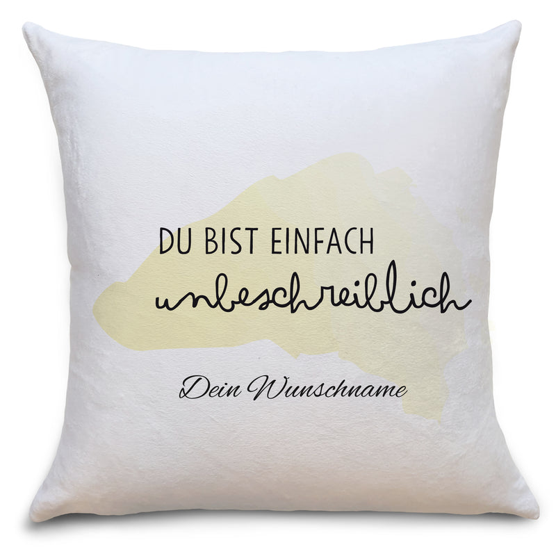 Auf diesem Bild ist folgendes zu sehen: Kissen du bist unbeschreiblich als Geschenke Geschenkideen zu Geburtstag Weihnachten Danksagung  von OWLBOOK