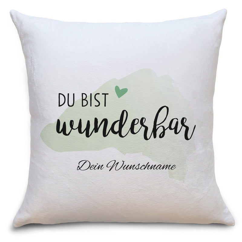 Auf diesem Bild ist folgendes zu sehen: Kissen du bist wunderbar als Geschenke Geschenkideen zu Geburtstag  Weihnachten  von OWLBOOK