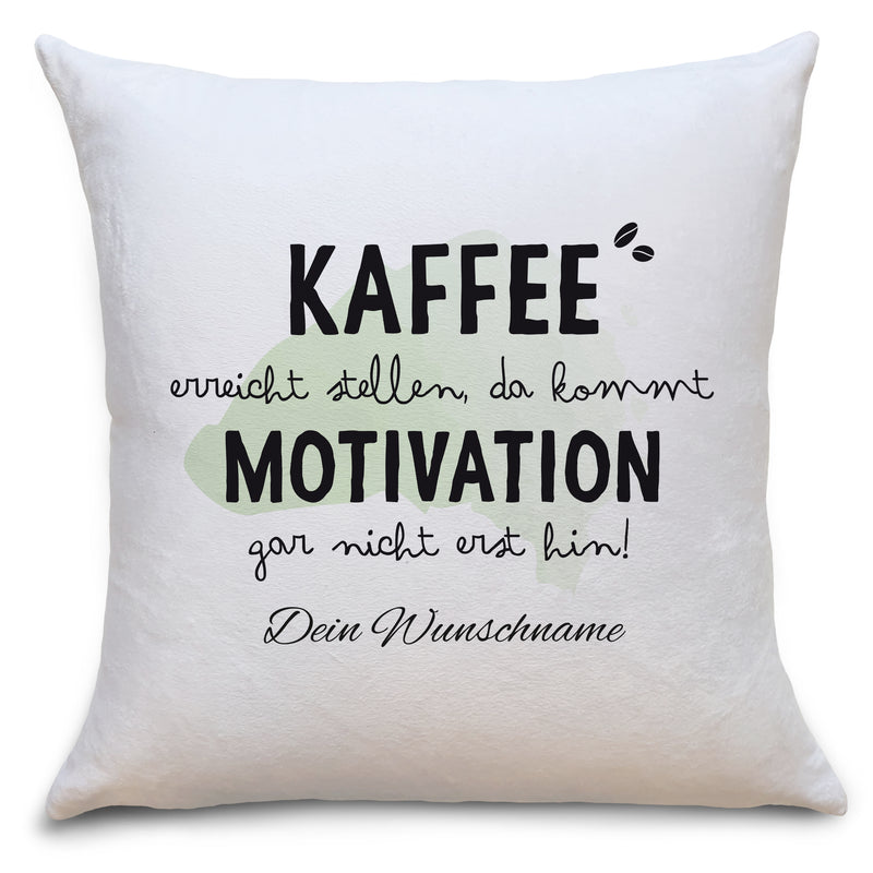 Auf diesem Bild ist folgendes zu sehen: Kissen Kaffee Motivation als Deko Idee zu Geburtstag  Einrichtung Weihnachten von OWLBOOK