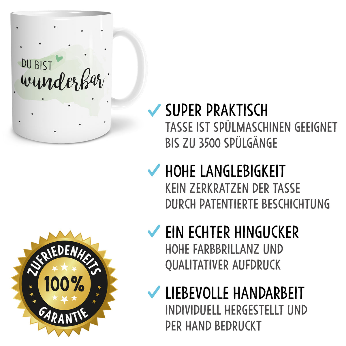 Auf diesem Bild ist folgendes zu sehen: Tasse Du bist wunderbar als Geschenke Geschenkideen zu Geburtstag Danksagung  Hochzeitstag von OWLBOOK