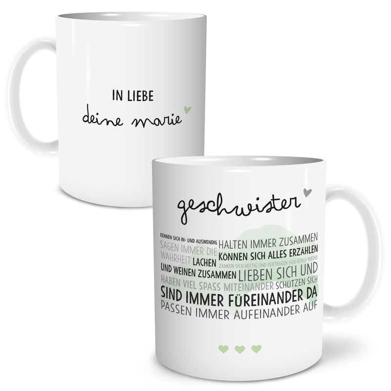 Auf diesem Bild ist folgendes zu sehen: Tasse Geschwister als Geschenke Geschenkideen zu Geburtstag Danksagung  Weihnachten von OWLBOOK