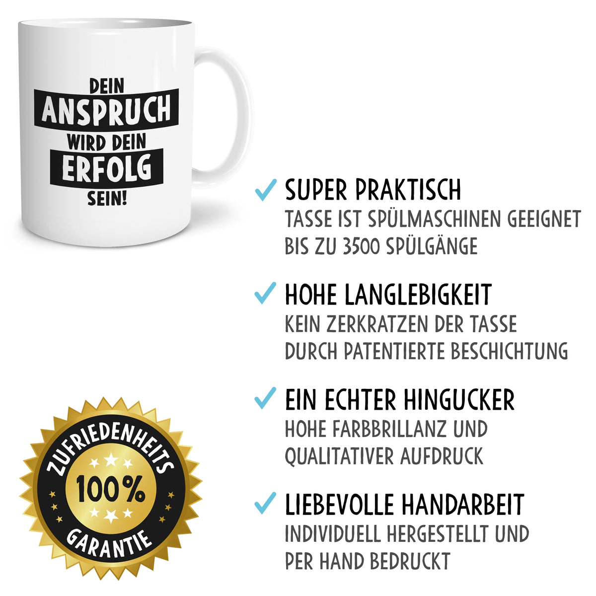 Auf diesem Bild ist folgendes zu sehen: Tasse Anspruch Erfolg als Geschenke Geschenkideen zu Geburtstag    von OWLBOOK