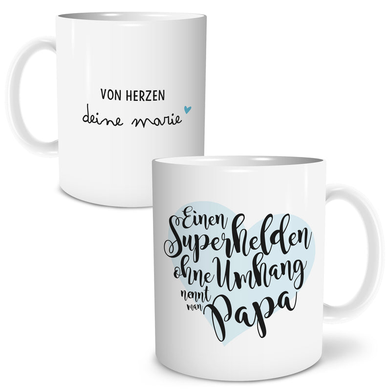 Auf diesem Bild ist folgendes zu sehen: Tasse Superheld Papa als Geschenke Geschenkideen zu Geburtstag Vatertag  Weihnachten von OWLBOOK