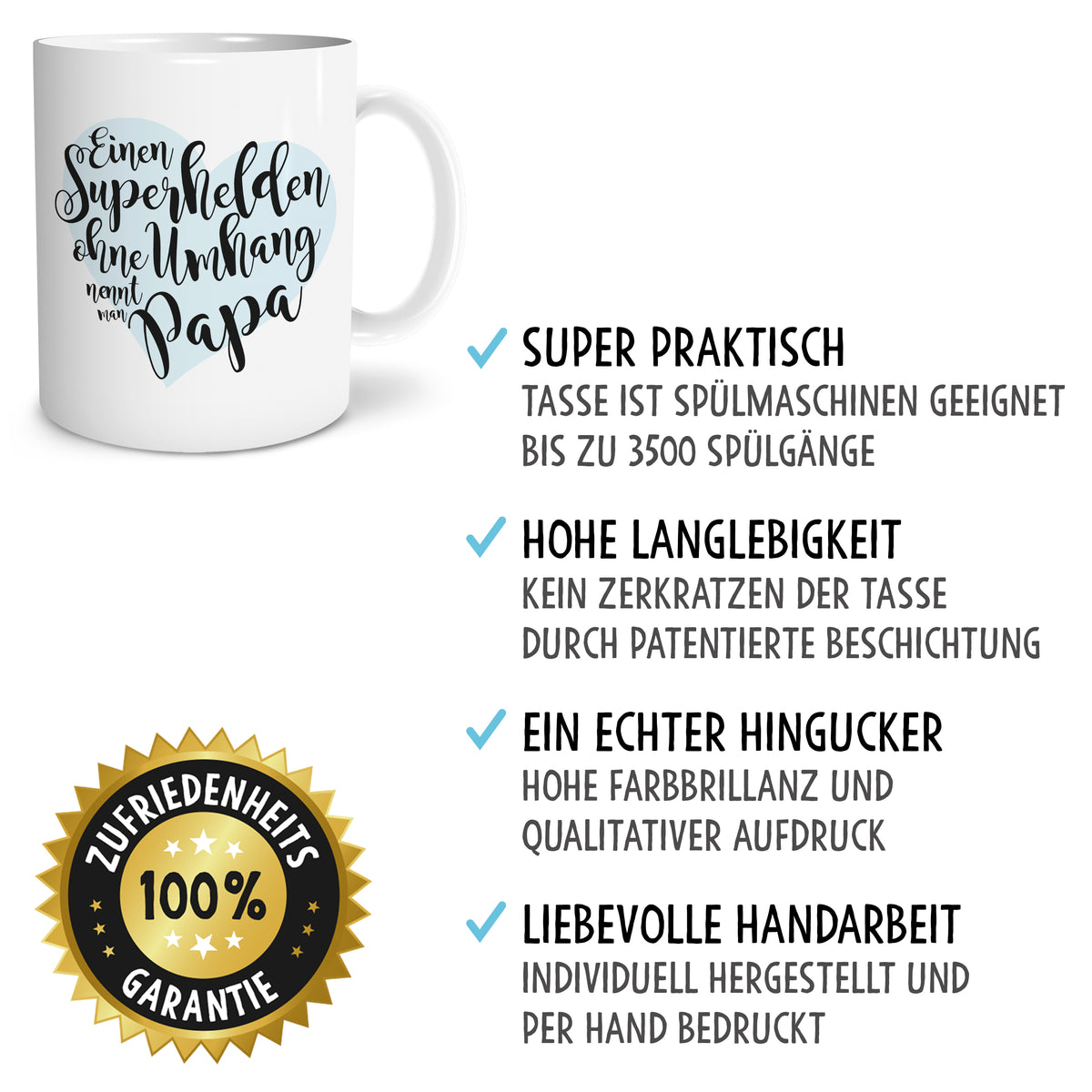Auf diesem Bild ist folgendes zu sehen: Tasse Superheld Papa als Geschenke Geschenkideen zu Geburtstag Danksagung  Vatertag von OWLBOOK