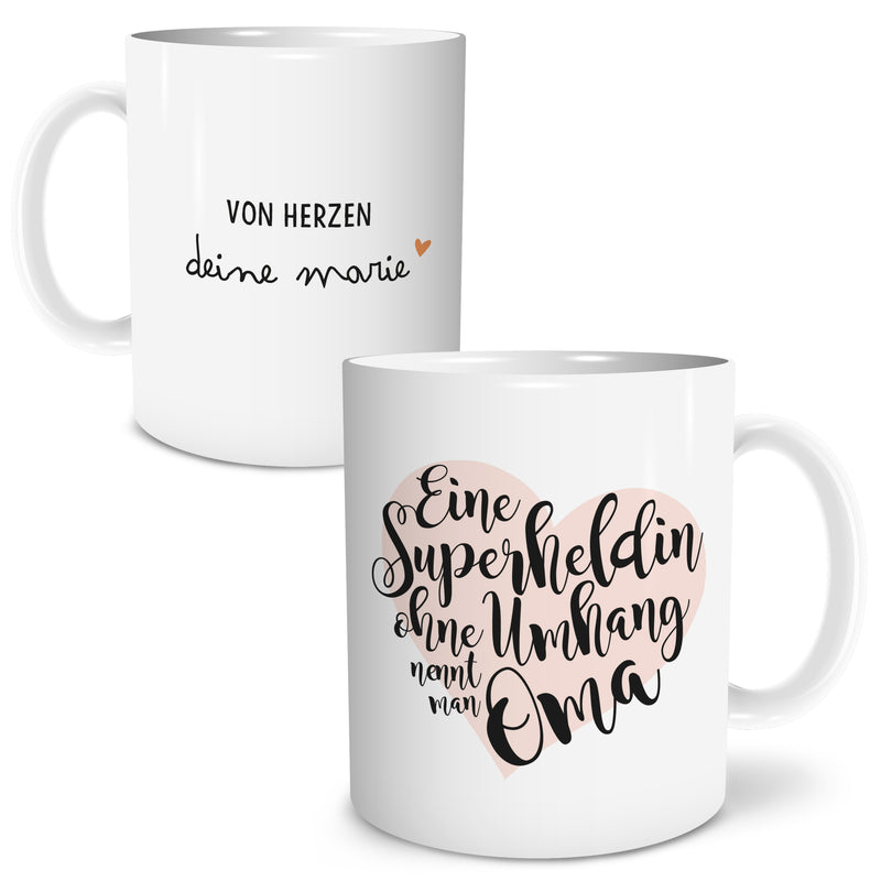 Auf diesem Bild ist folgendes zu sehen: Tasse Superheldin Oma als Geschenke Geschenkideen zu Geburtstag Danksagung  Weihnachten von OWLBOOK