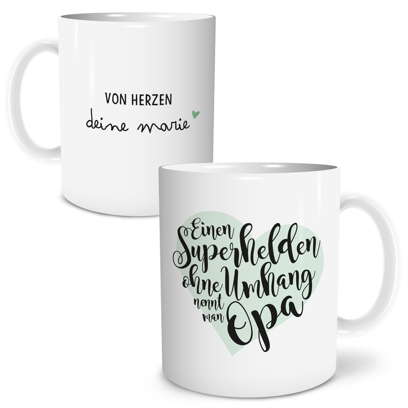 Auf diesem Bild ist folgendes zu sehen: Tasse Superheld Opa als Geschenke Geschenkideen zu Geburtstag Danksagung  Weihnachten von OWLBOOK